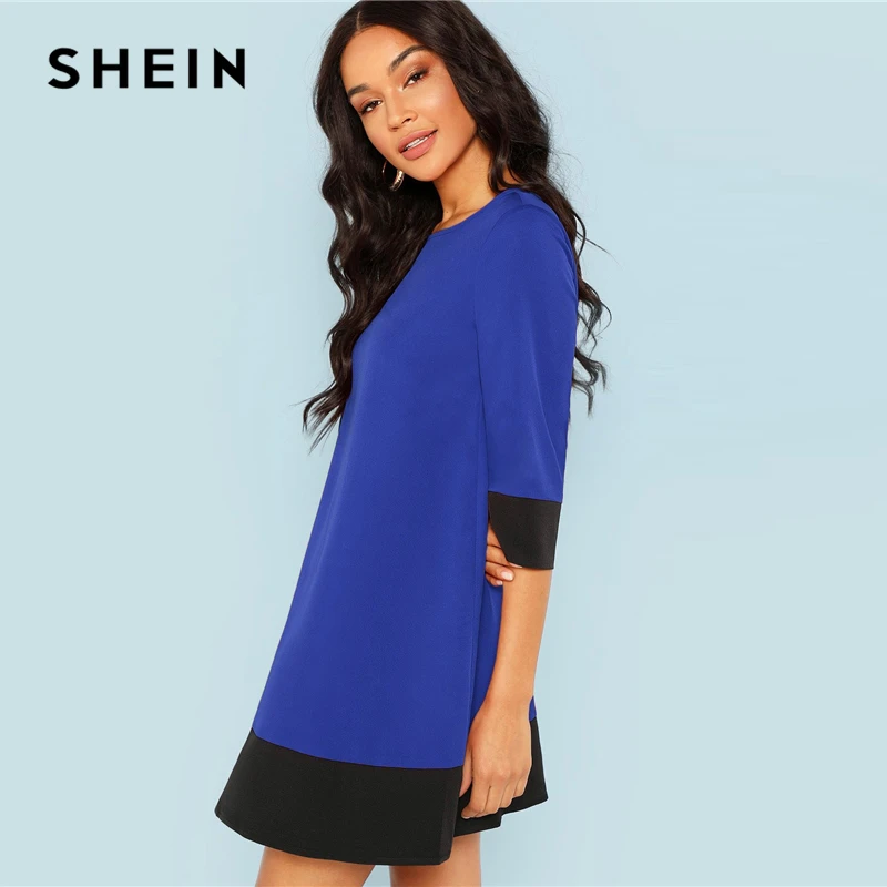 SHEIN Платье-Туника С Контрастной Отделкой Женское Летнее Повседневное Платье С Круглым Вырезом