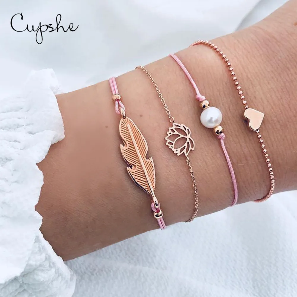 

CUPSHE Multi Layed Floral Leafy Shaped Fashion Bracelets Vintage Chain Bangles Sets Bohemian Women Beaded Jewelry