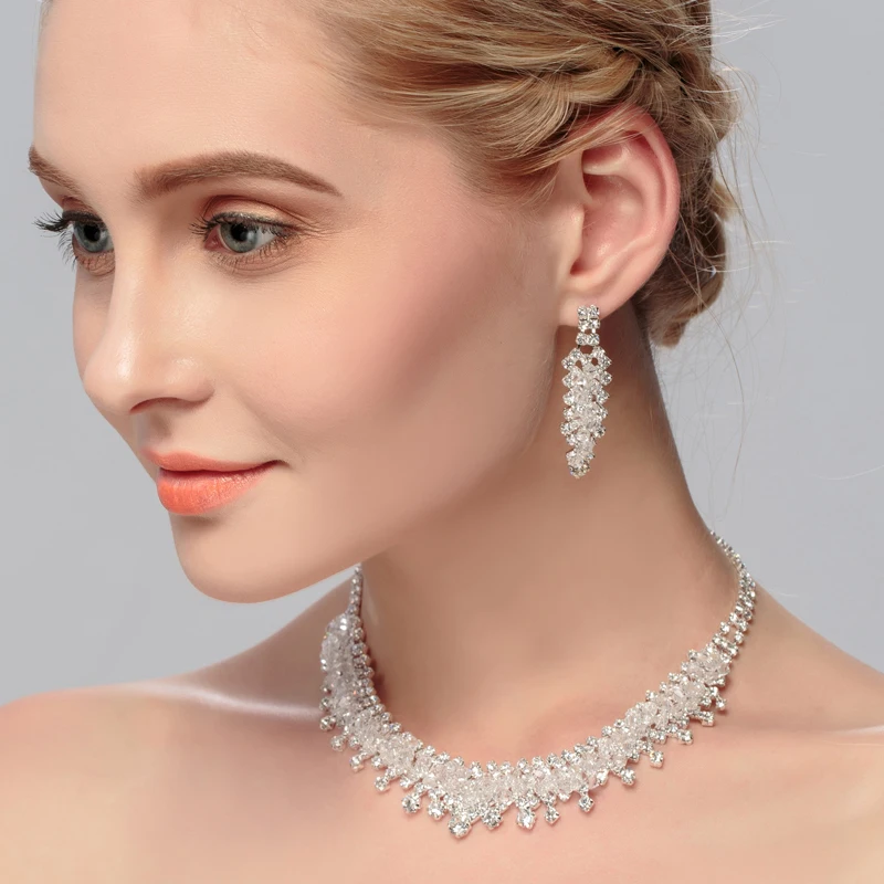 Комплект из колье и серёг с австрийскими кристаллами|necklace earring set|bridal jewelry setsfashion