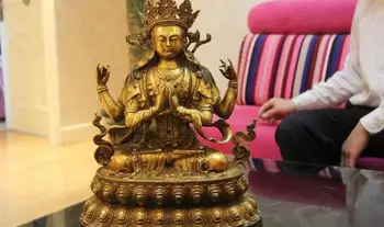

15 Bronze Copper Four-armed Avalokitesvara Kwan-yin Guanyin Bodhisattva Statue