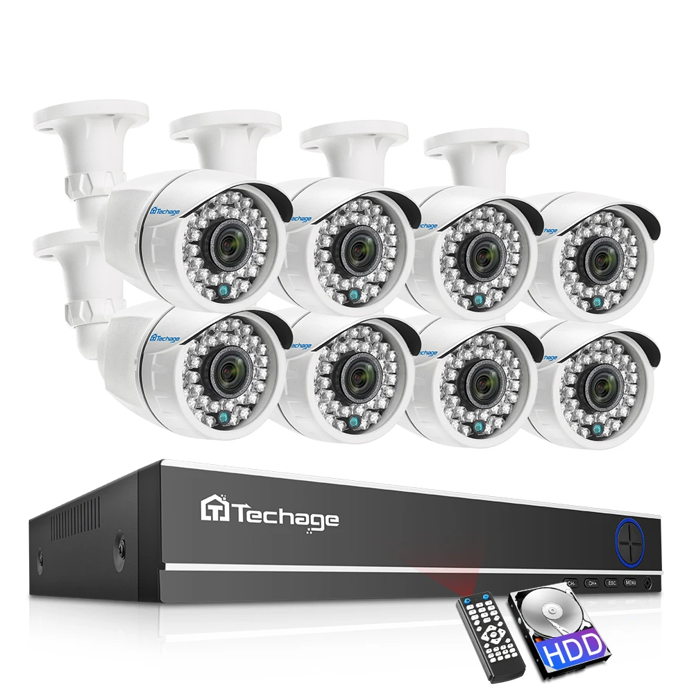 Techage 8CH 1080P AHD DVR камера комплект 2.0MP HD IR ночного видения наружная камера видеонаблюдения CCTV система безопасности комплект 2 ТБ HDD