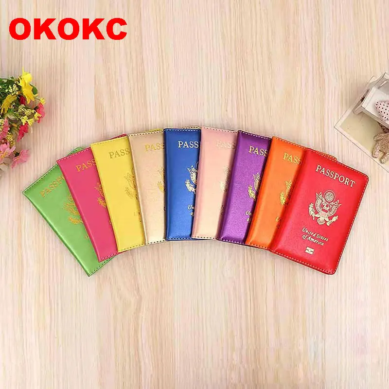OKOKC Candy Colors USA Passport Cover PU Leather Passport holder Brand