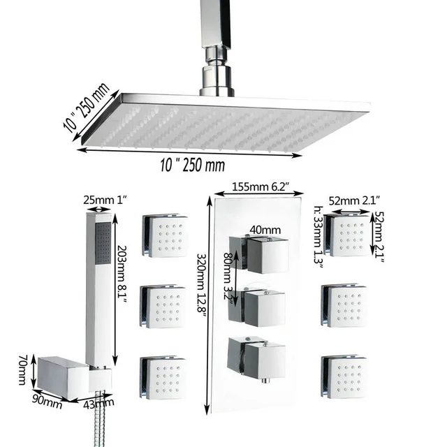 KEMAIDI Ванная комната душа 8/10/1216 дюймов хром душевой кран комплект термостатный водопроводный смеситель кран W/6 сообщение струй смеситель для душа - Цвет: 10 inch shower set