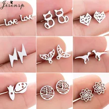 Jisensp – boucles d'oreilles en acier inoxydable pour femmes et filles, bijoux en forme de renard, minimaliste, arbre, sirène, chat, Animal