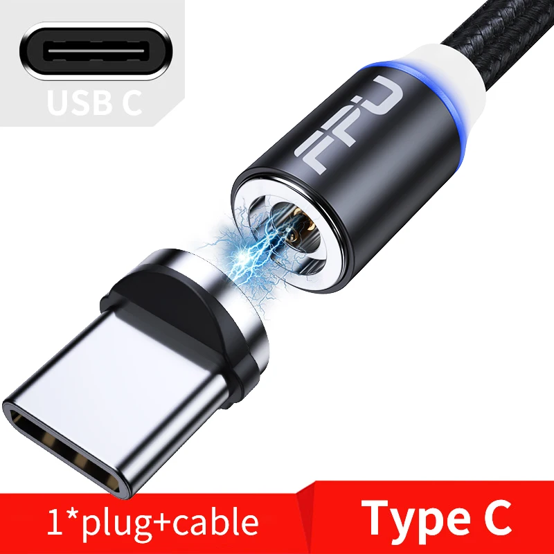 FPU Магнитный Micro usb type-C кабель для быстрой зарядки iPhone, samsung, Xiaomi, Магнитный зарядный шнур для мобильного телефона Android 3 м - Цвет: Black Type-C Cbale