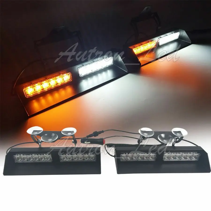 

20" 24W LED Emergency Warning Flash Dash Deck Split Strobe Light Bar Amber White