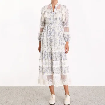 

2019 Fall Women Floral Print Dress High Quality Runway Party Dresses