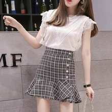 Летняя женская однобортная оборка в виде рыбьего хвоста, юбка в винтажном стиле, однотонная, высокая талия, труба/юбка-годе aa178