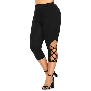 

Sexy Women Leggings Gothic Trouser Pant Plus Size Criss Cross Cut Out Black Capris Sportswear High Elastic Waist Fitness Legging