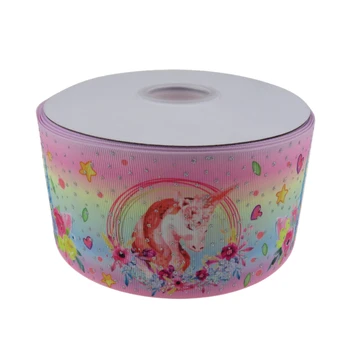 

3 Inch 75MM 100% Polyester Single Face pink Cute Horse Flower Printed Grosgrain Ribbon For Hair Big Bows DIY Decoration