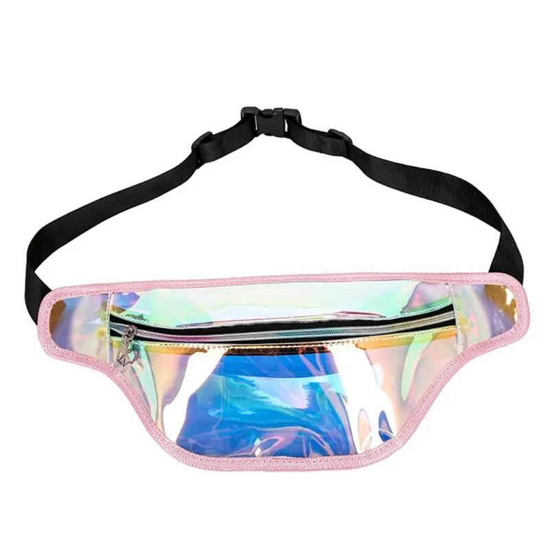 

Good Quality New Casual PVC Laser Clear Pattern Color-block Fanny Pack for Women Summer Transparent Beach Bum Waist Bag