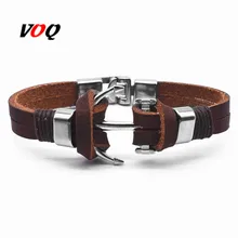 Gran oferta, pulsera de ancla Vintage, joyería para hombres, pulseras de cuero con encanto de aleación de Zinc para mujeres, regalos G1-4