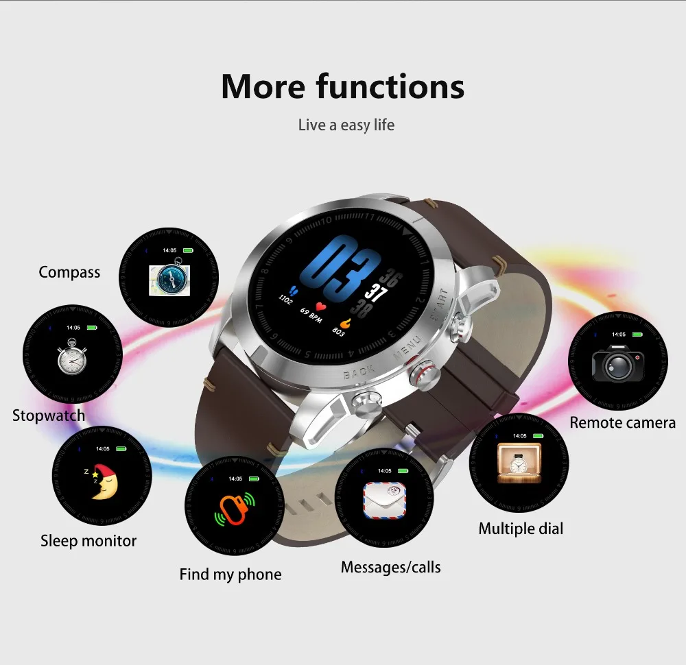 DTNO.1 S10 Smart Watch 1.3'' IP68 Waterproof Bluetooth 4.2 Smartwatch Heart Rate Monitoring Compass Sport Watch for Android iOS