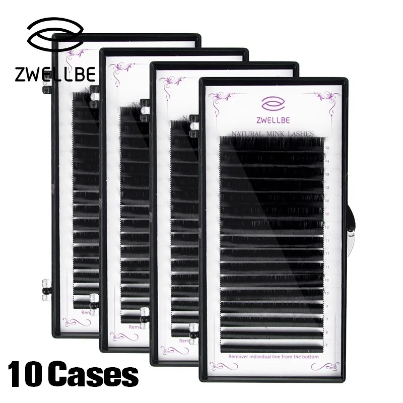 

zwellbe 10 Cases/Set 7~15mm MIX 16 rows/tray Mink Eyelash Extension Natural Eyelashes Individual Eyelashes Maquiagem Cilios
