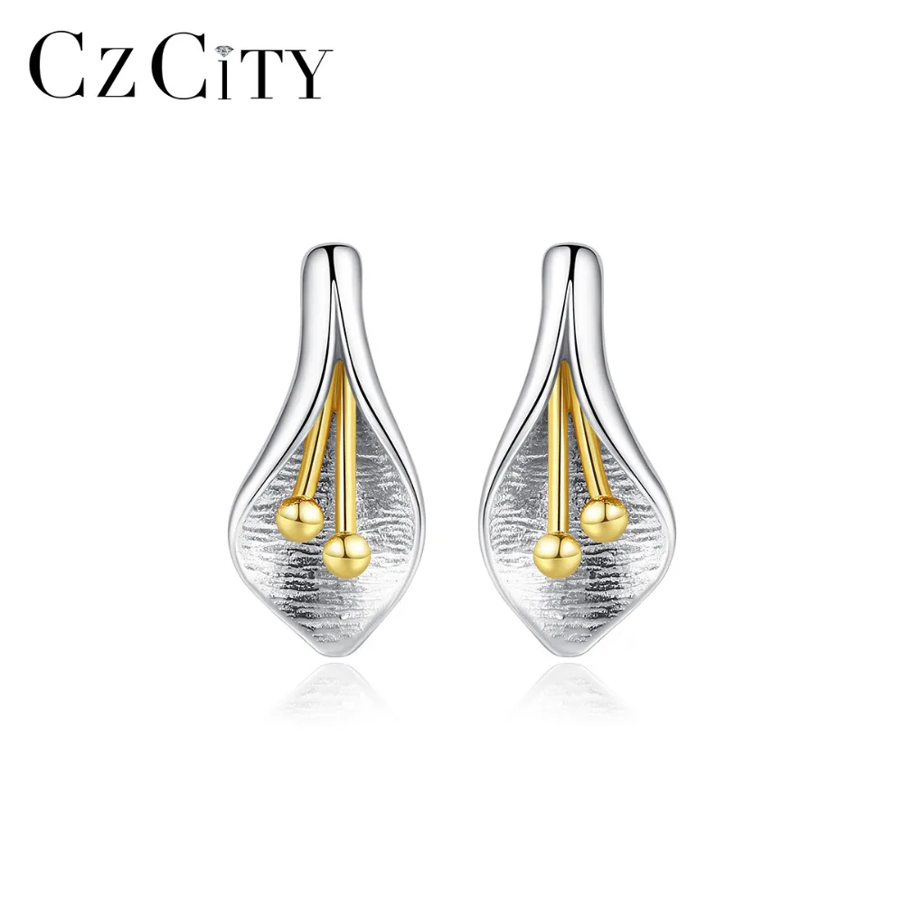 CZCITY Горячая кисточки твердая 925 стерлингового серебра Тюльпан Цветок серьги