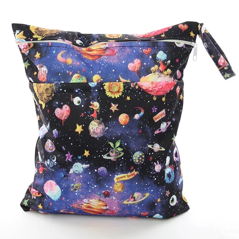 

Washable Reusable Fashion Prints Wet Bags with 2 Zippered Pockets