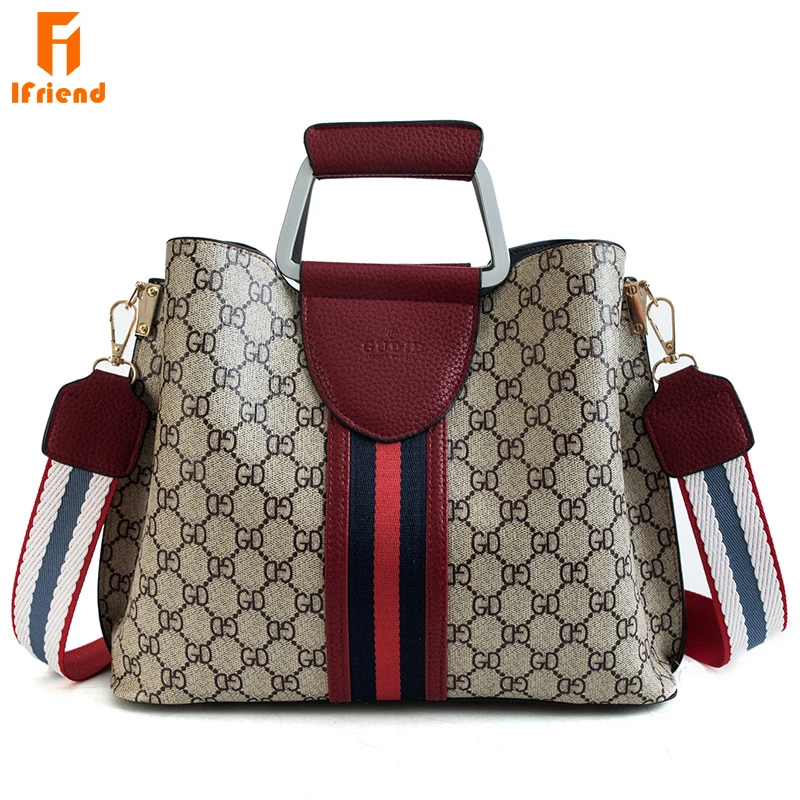 

Ifriend New Fashion Letter PU Leather Trend Old Flower Shoulder Bag Female Design Crossbody Messenger Bag For Women Day Handbag