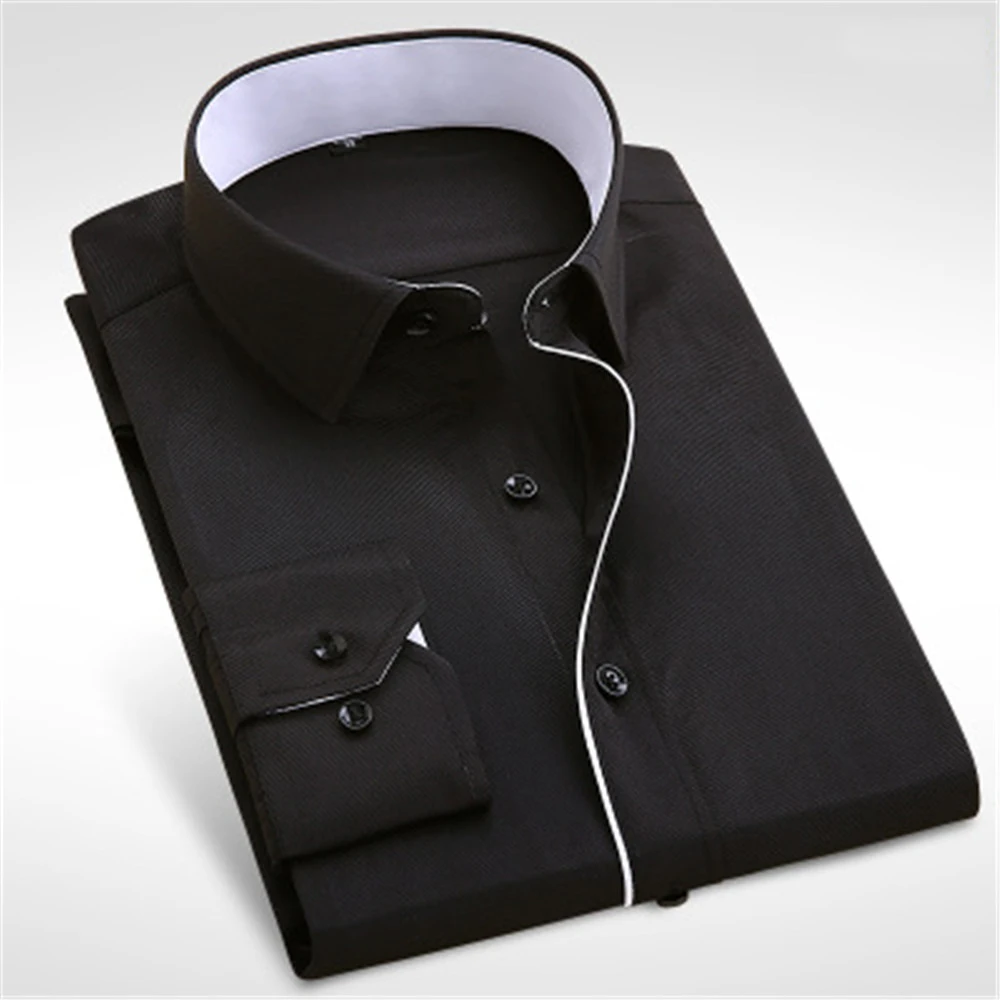 

High Quality Men Shirt Brand Long Sleeve Twill Solid Formal Business Shirt Brand Man Dress Shirts Black Slim Camisa Masculina