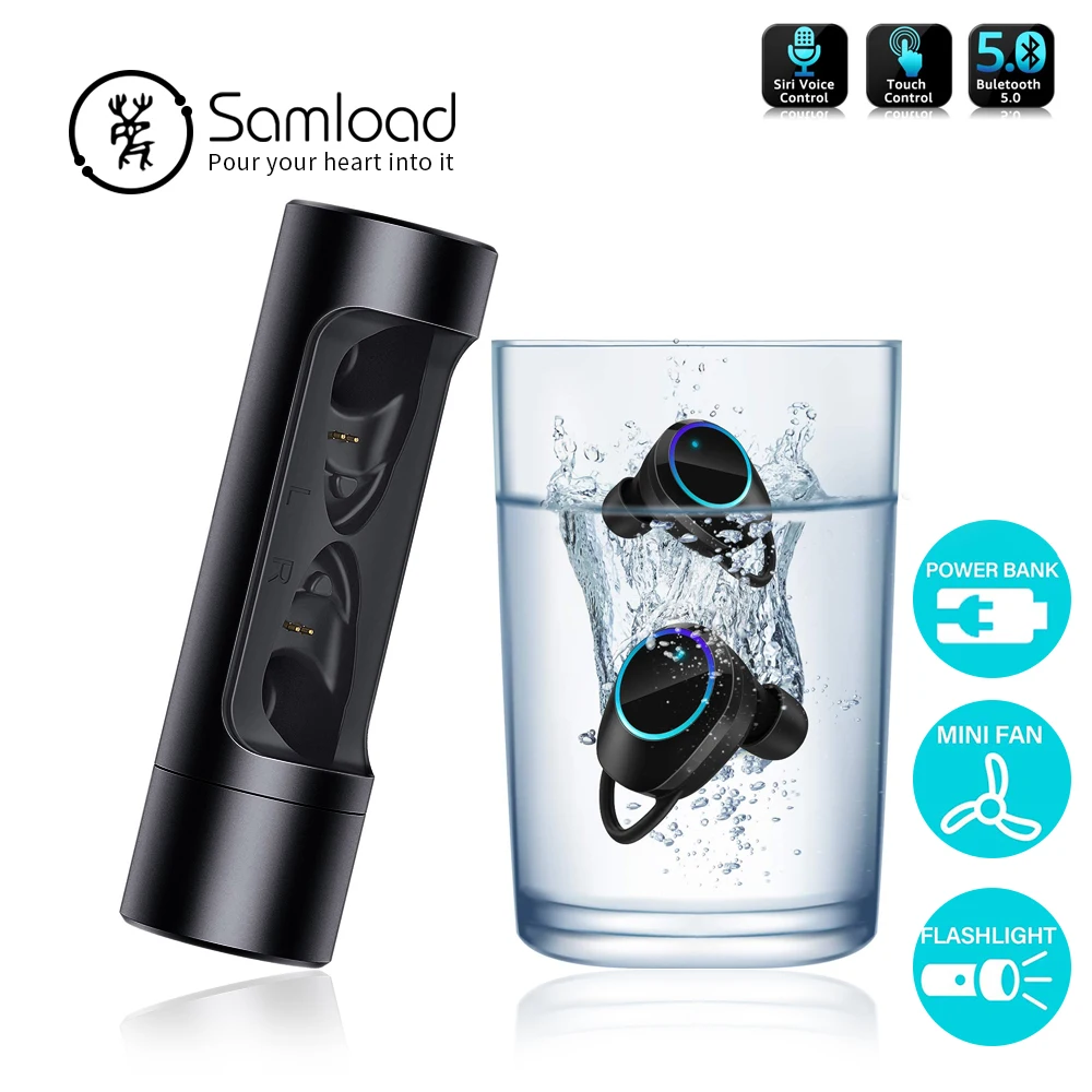 

Samload Bluetooth 5.0 Earphones with 1000 mAh Metal Power Bank Charging box in ear Wireless Headphones For iPhone 7 8 X Xs Sony