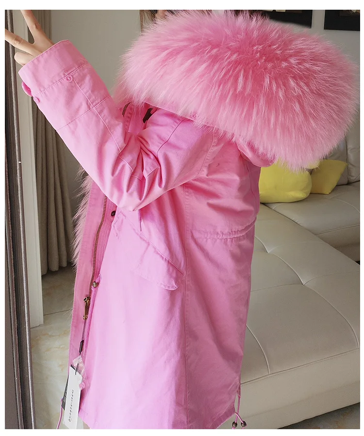 Европейские новые женские парки Mujer пальто зима супер Съемный натуральный мех енота вход защита мех теплое пальто куртки