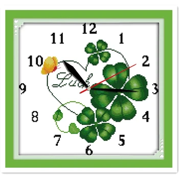 

Four-Lleaf Clover Clock Face Painting Embroidery Cross Set DMC Cross Stitch Fabric DIY Set Chinese Counted Cross Stitch Pattern