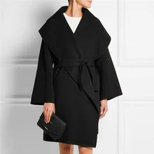 ZADORIN Элегантное длинное шерстяное пальто зимнее женское черное с длинным рукавом и отложным воротником кокон корейское пальто модное свободное Женское пальто