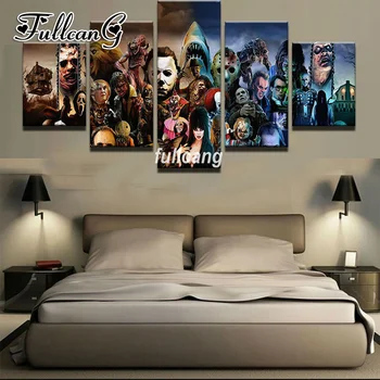 

FULLCANG Diy 5PCS Full Square Diamond Embroidery Horror Movie Characters Diamond Painting Cross Stitch 5D Mosaic Kits D951