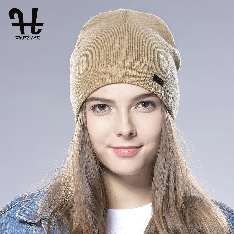 FURTALK Unisex Spring Autumn Watch Cap Woman Wool Knit Beanie Cap Braided Hat skull winter hats for women