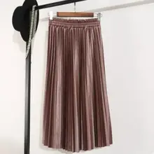 30 шт./лот Federal Express быстро модная длинная юбка бархат Высокая талия эластичные однотонные юбка Вельветовая длинная Плиссированная юбка