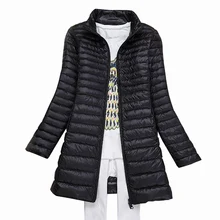 Для женщин Ультра Легкая зимняя куртка-пуховик осень-зима Белые парки с гусиным пухом Теплые Тонкий пальто плюс Размеры средней длины теплая верхняя одежда qh1265