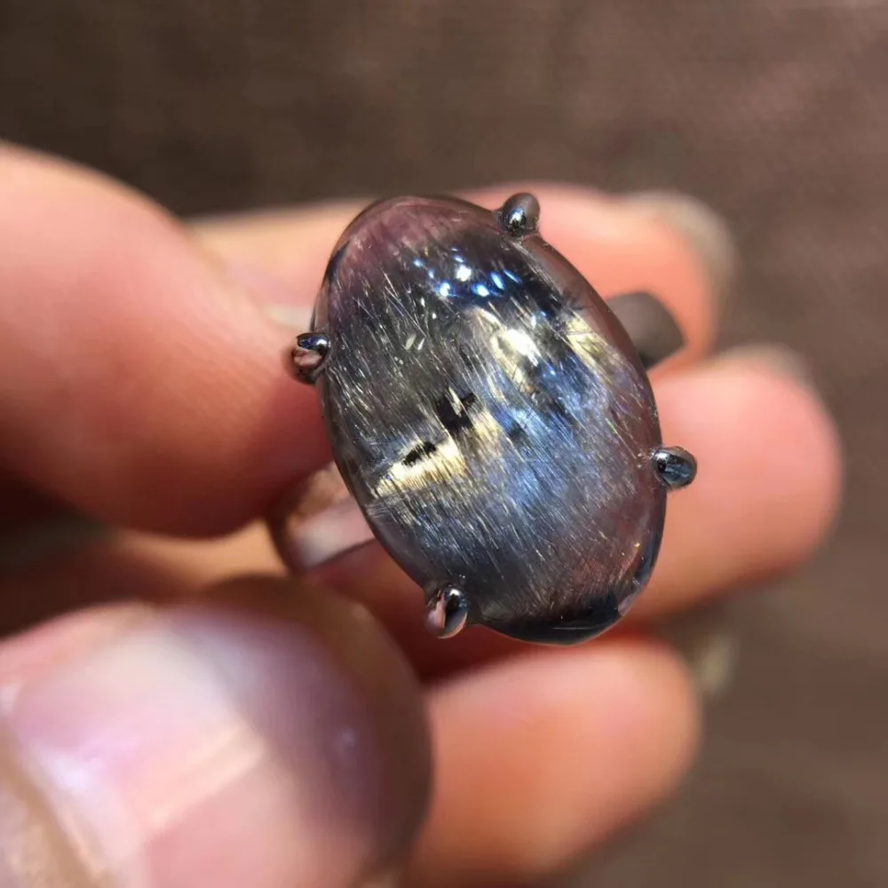 Natural Brookite Platinum Silver Rutilated Quartz Ring  (6)