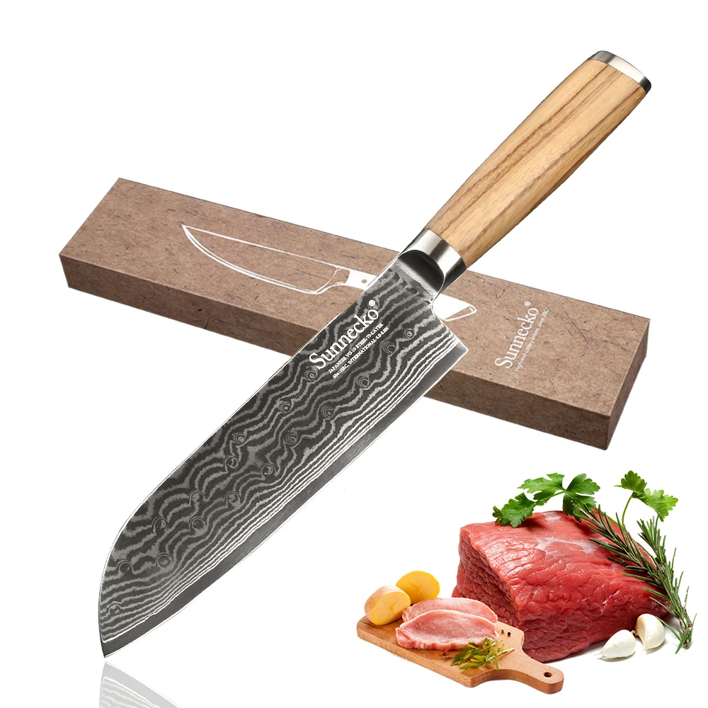 

SUNNECKO 7 inch Santoku knife 73 Layers Damascus Steel Japanese VG10 Blade Kitchen Knives Original Wood Handle Sharp Meat Cutter