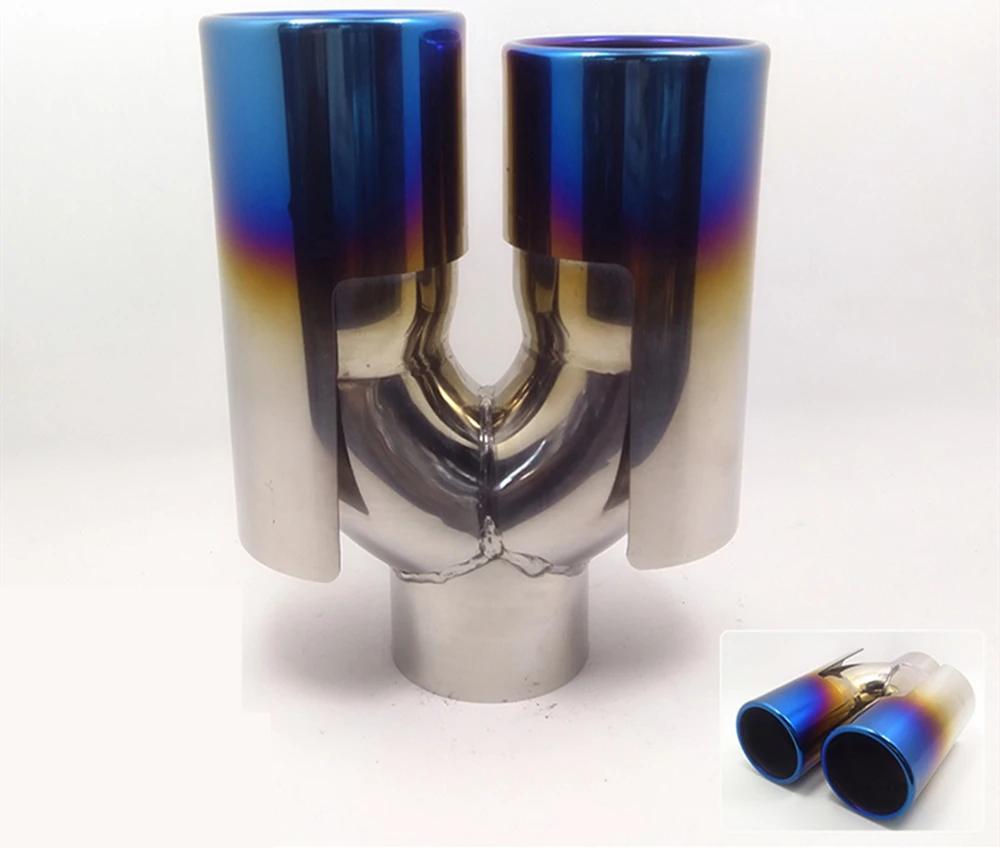 

1PCS 60MM Blue Car Autonly Stainless Steel Exhaust Muffler Tip 2 Dual Pipe Trim Modified Car Rear Tail Accessories For BMW X1