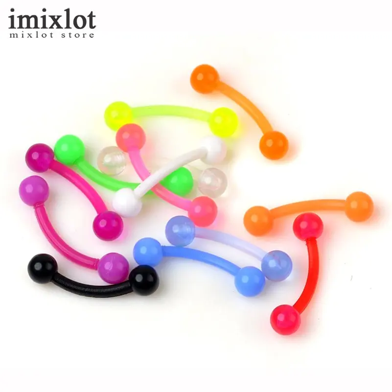 10pcs 18G 1.0*10*3mm Colorful Flexible UV Silicone Eyebrow Piercing Curved Barbells Bananas