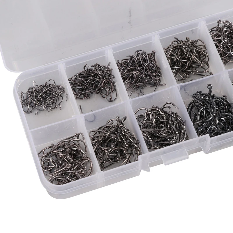 10 Different Sizes Fishing Hooks Circle Fishhook With box Bait holder Tool Accessories 500pcs Useful