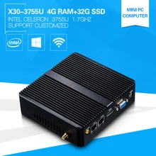 Мощный Celeron Dual Core Процессор Окна 7 Мини-ПК с 3205U/3755U 1.7 ГГц Desktop Computador 4 г оперативной памяти 32 г SSD HDMI 2 * RS232