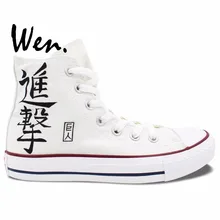 Вэнь дизайн пользовательские белые ручная роспись обувь Attack on Titan для мужчин и женщин аниме высокие парусиновые кроссовки рождественские подарки