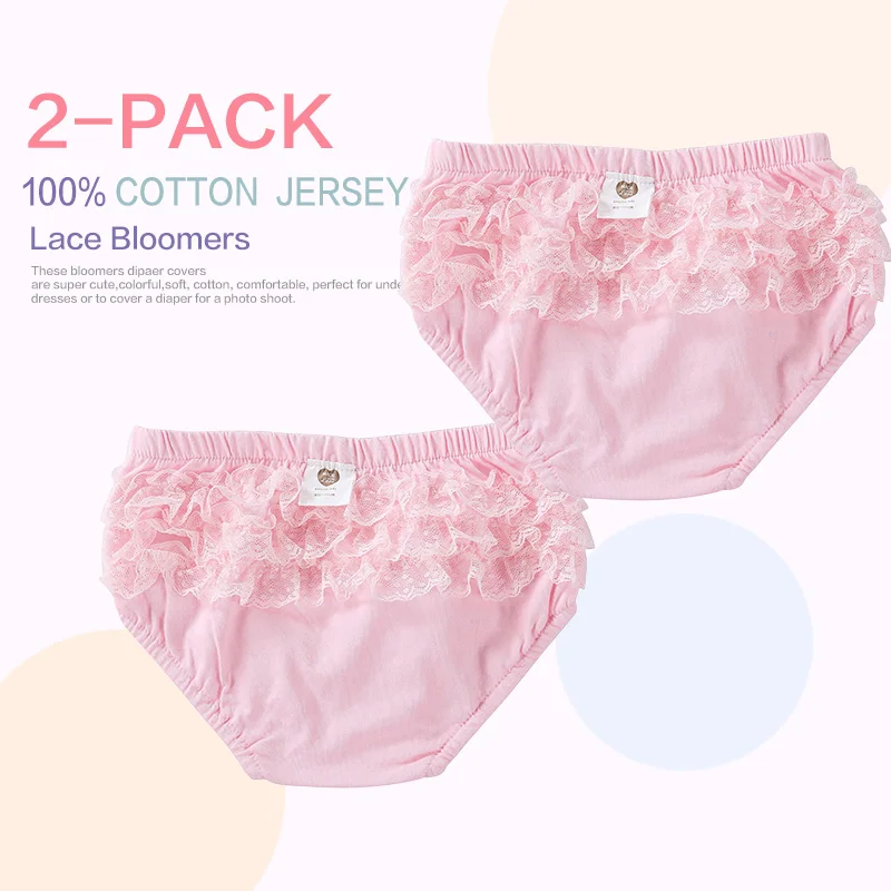 Хлопковые кружевные шорты с оборками для маленьких девочек, детские штанишки на подгузники, однотонное белое нижнее белье, трусы, розовые трусики, Knickers3-6 с оборками - Цвет: pink