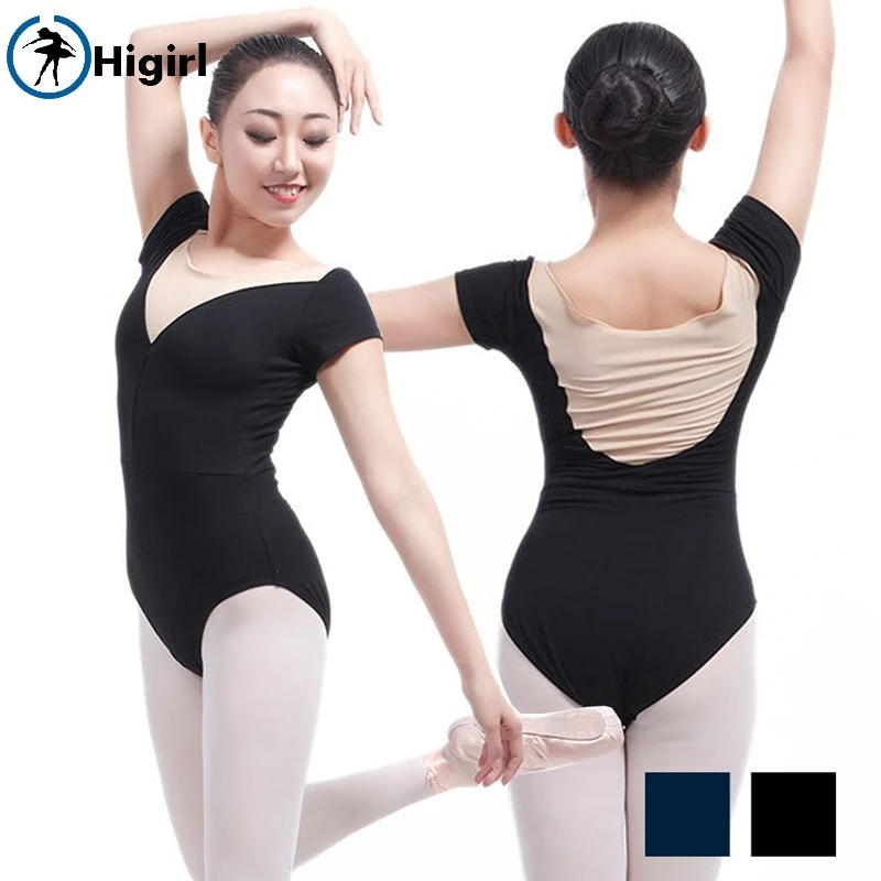 Adult V-front Ballet Leotard For Wmen Girls Black beige Cotton Dance Practicing Gymnastics Clothes Loetards CS0326
