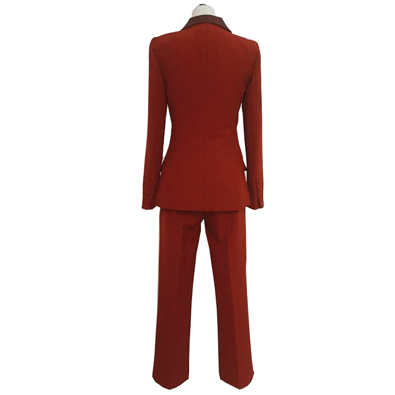 Женский костюм из лоскутов из искусственной кожи винно-красного цвета, комплект с брюками OL, двубортный блейзер с цветным блоком+ брюки длиной до щиколотки Y209