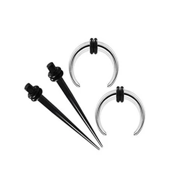 

2 Pairs Black Acrylic Taper Expander 316L Surgical Steel Septum Pincher O-Rings Piercing Jewelry Stretcher Ear Earring Plugs