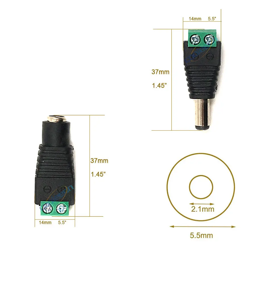 Female Male DC Connector 2.15.5mm Power Jack Adapter Plug Cable Connector for 352850505730 LED Strip Light DIY Lamp Bulb (3)