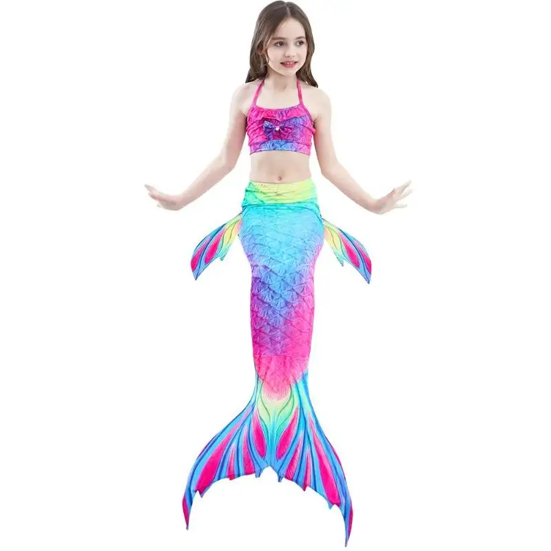 3pcs Girls Gradient Color Fish Tails Swimsuit Bikini Sets Children Beach Swimsuit Swimming for Girls Fish Tail Costume Set