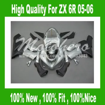 

ABSNINJA ZX-6R 636 05 06 fairing FOR KAWASAKI ZX 6R 05 06 636 2005 2006 ZX6R 636 05 06 fairing kits silver black #M1P2