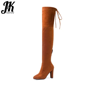 

JK 9 Colors Sexy Lady Stretch Thigh High Boot High Heels Winter Woman Over the Knee Boot Faux Suede Women Shoes Big Size