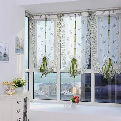 

Roman Curtain Floral Embroidered Voile Sheer Curtains for Living Room Bedroom