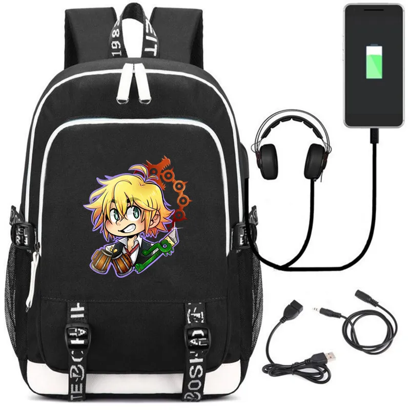 Рюкзак аниме The Seven Deadly Sins с usb зарядкой для наушников подростков школьный рюкзак