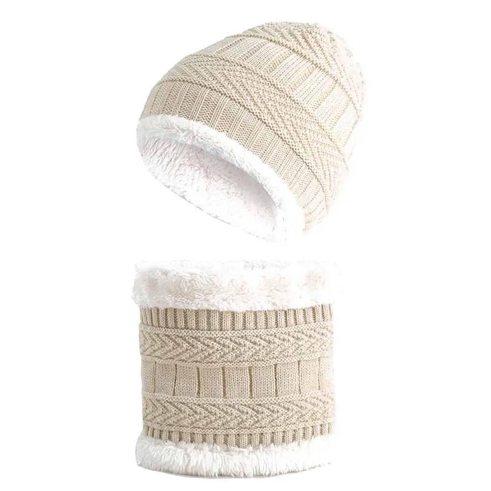 Spring Autumn Winter Thick Wool Hat Children Plus Velvet Baby Warm Scarf Two-piece Boy Girl Collar | Детская одежда и обувь