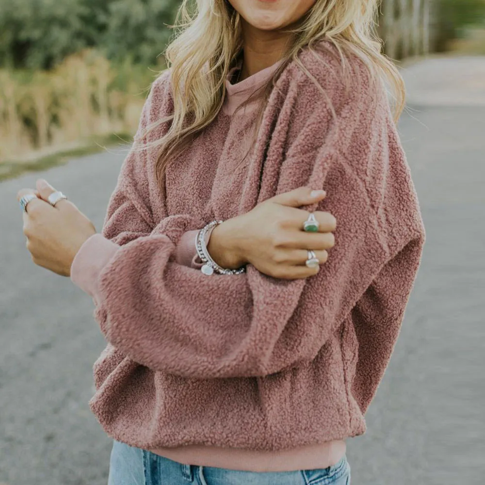 

Feitong Women Thick Sweatshirts Winter Warm Hoodies Casual Long Sleeve Solid Thick Plush knitting Sweatshirt sudadera mujer 2019