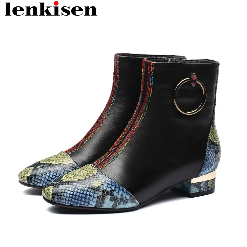 

2018 large size mixed colors zipper natural leather sexy snakeskin grain colorful sewinng metal ring fashion girls boots L51